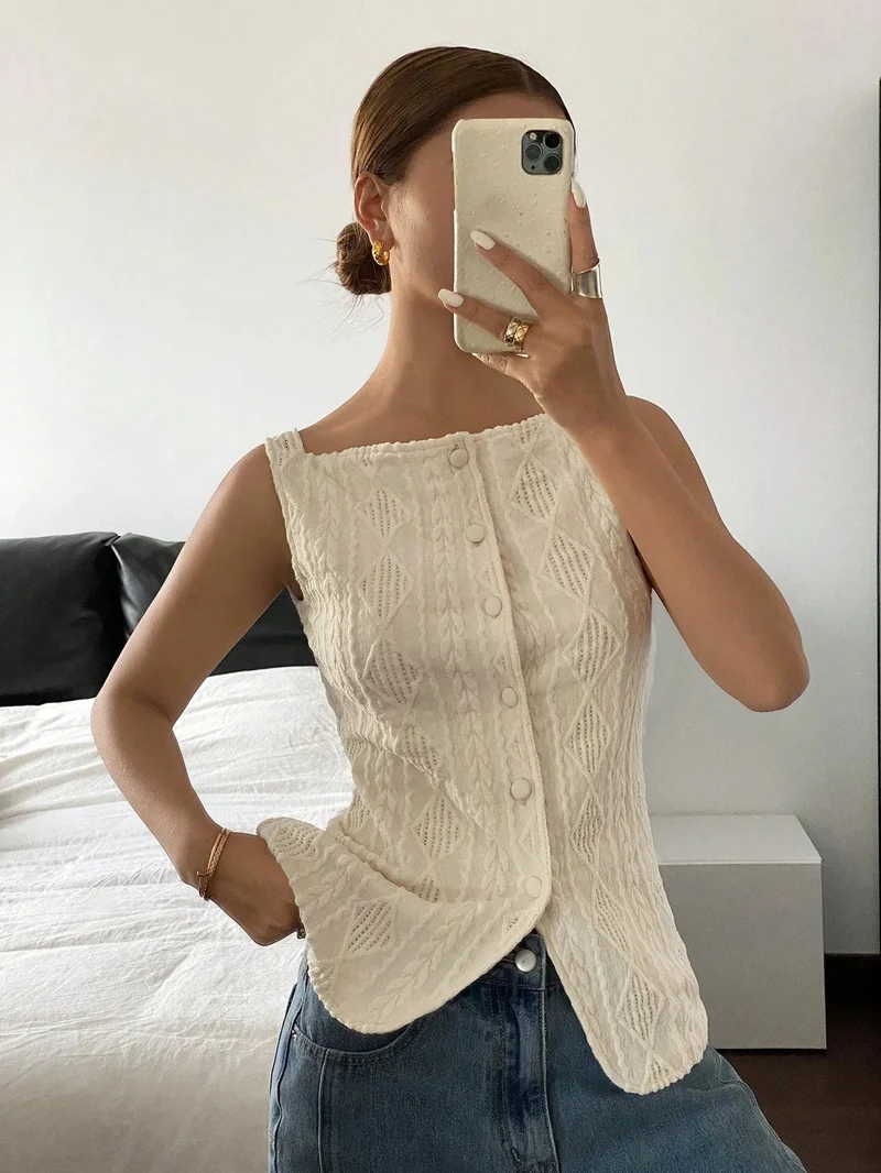 Sommerhemd mit geometrischer Struktur für Damen – ärmellos