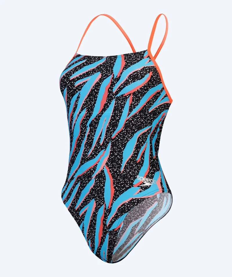 Speedo Badeanzug für Damen - Allover Digital Lattice Tie Back - Schwarz/Blau/Orange