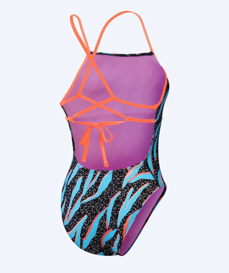 Speedo Badeanzug für Damen - Allover Digital Lattice Tie Back - Schwarz/Blau/Orange