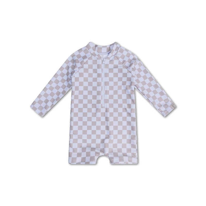 UV Swimsuit Boys - Beige/White - Checkmate