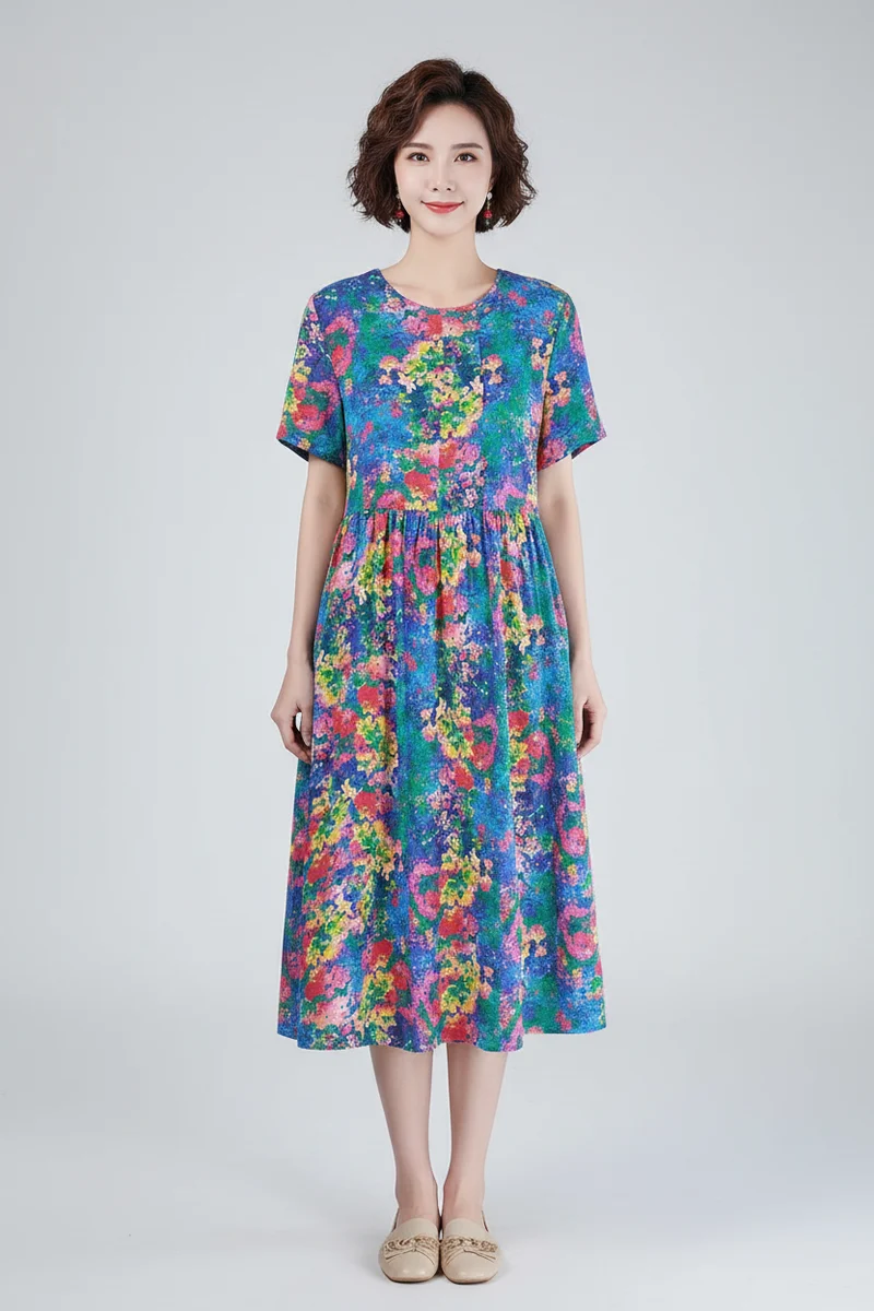 Vintage-Midikleid, handbemalt – Müheloser Sommerstil für Damen