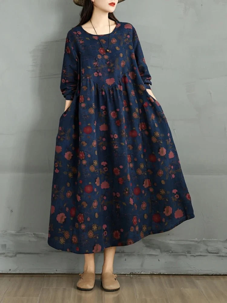 Elegantes Vintage-Kleid mit Blumenmuster für Damen – perfekt für Frühling und Herbst