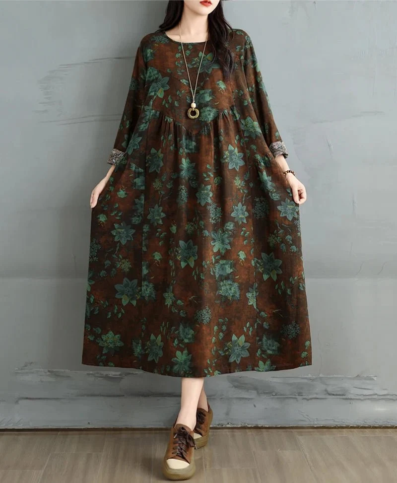 Elegantes Vintage-Kleid mit Blumenmuster für Damen – perfekt für Frühling und Herbst