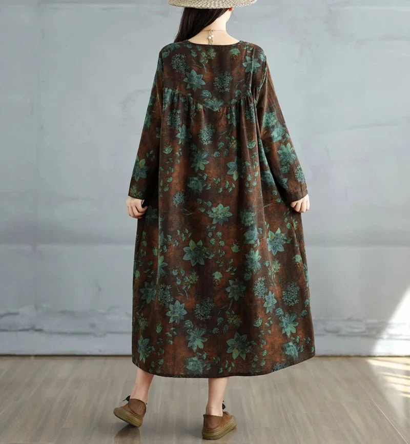 Elegantes Vintage-Kleid mit Blumenmuster für Damen – perfekt für Frühling und Herbst