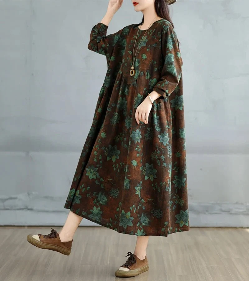 Elegantes Vintage-Kleid mit Blumenmuster für Damen – perfekt für Frühling und Herbst