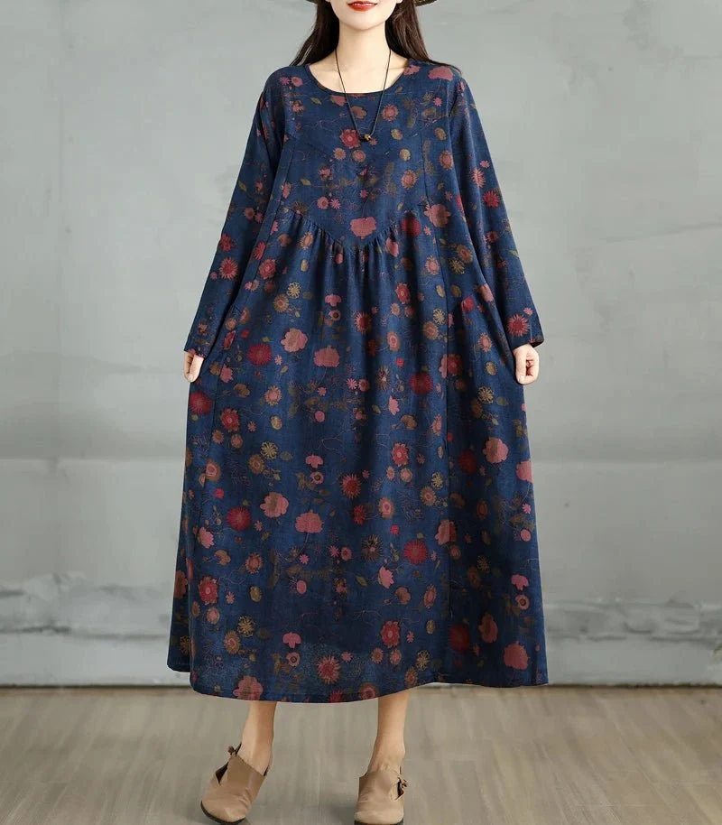 Elegantes Vintage-Kleid mit Blumenmuster für Damen – perfekt für Frühling und Herbst