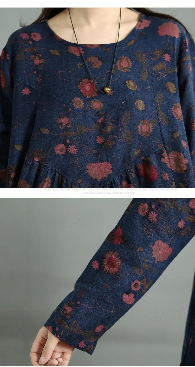 Elegantes Vintage-Kleid mit Blumenmuster für Damen – perfekt für Frühling und Herbst