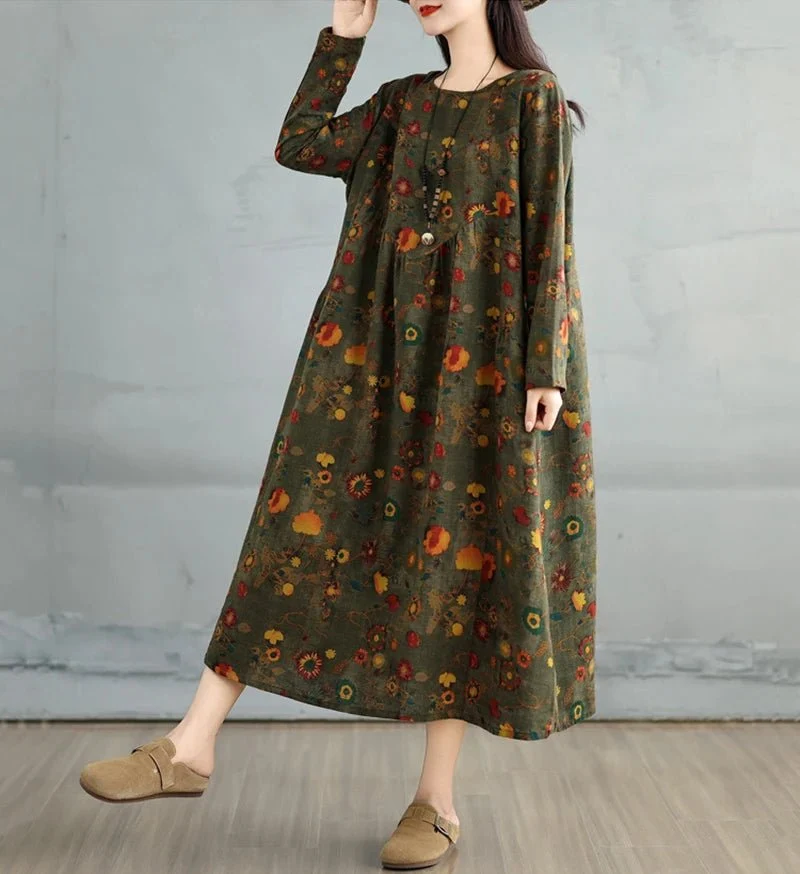 Elegantes Vintage-Kleid mit Blumenmuster für Damen – perfekt für Frühling und Herbst
