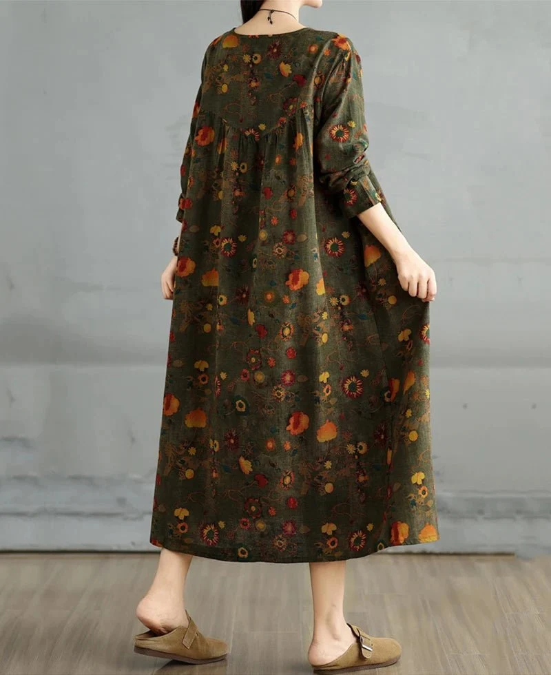 Elegantes Vintage-Kleid mit Blumenmuster für Damen – perfekt für Frühling und Herbst