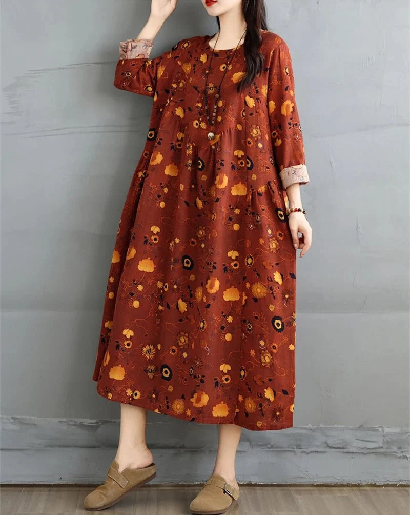 Elegantes Vintage-Kleid mit Blumenmuster für Damen – perfekt für Frühling und Herbst