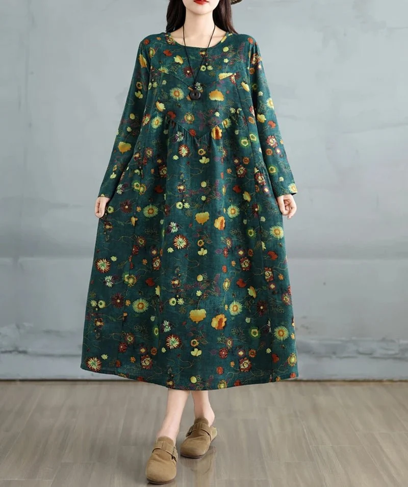 Elegantes Vintage-Kleid mit Blumenmuster für Damen – perfekt für Frühling und Herbst