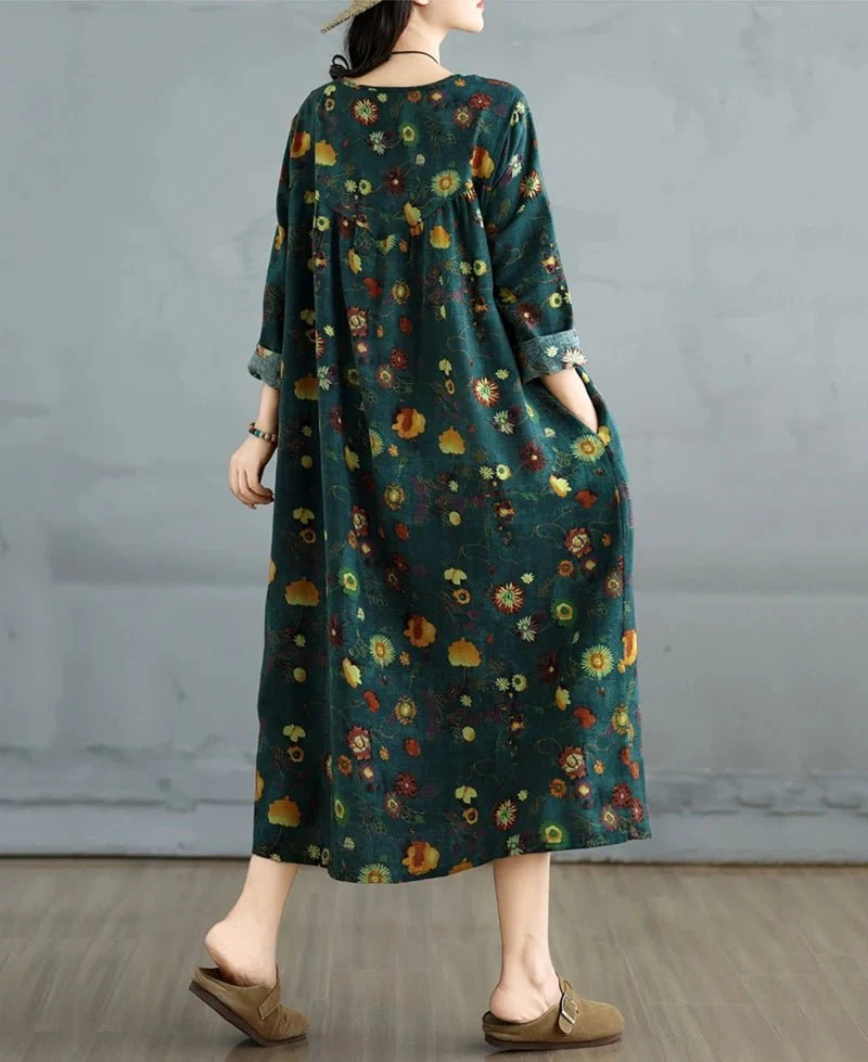 Elegantes Vintage-Kleid mit Blumenmuster für Damen – perfekt für Frühling und Herbst
