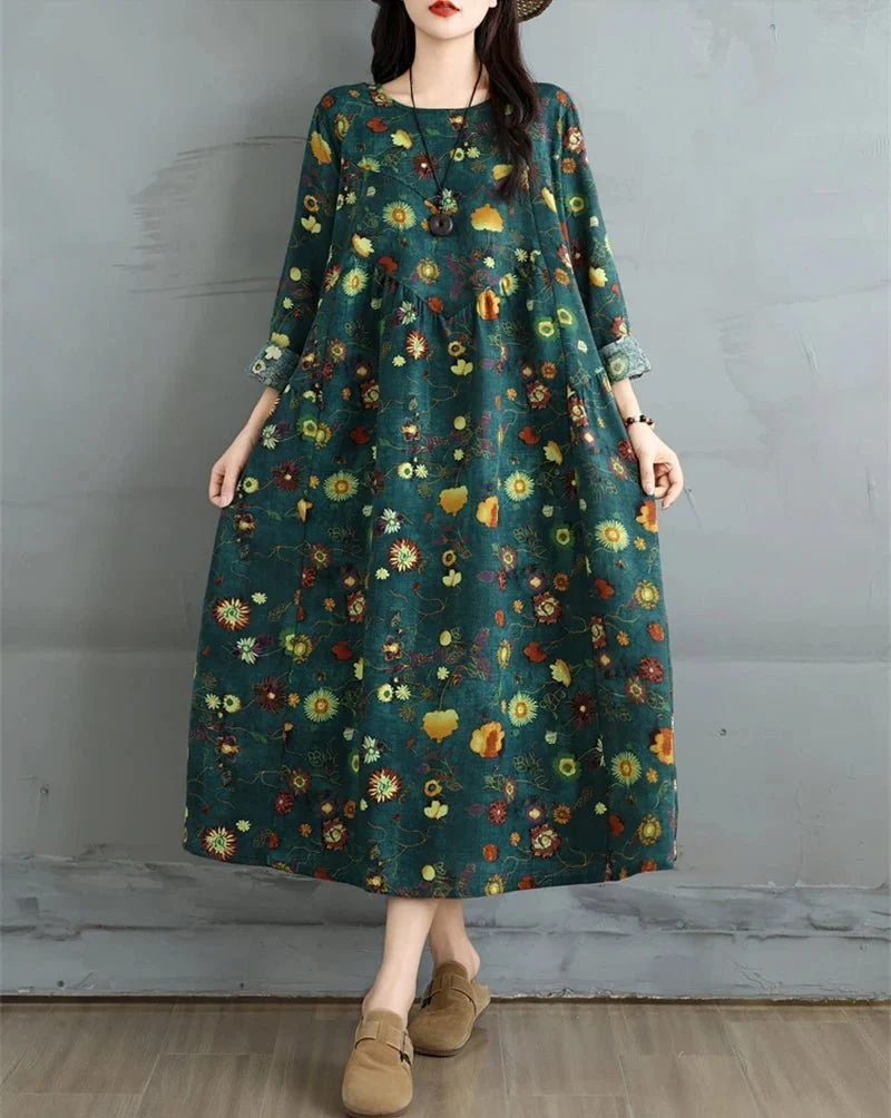 Elegantes Vintage-Kleid mit Blumenmuster für Damen – perfekt für Frühling und Herbst