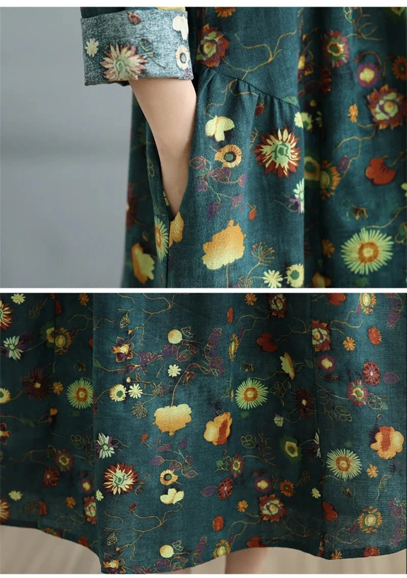 Elegantes Vintage-Kleid mit Blumenmuster für Damen – perfekt für Frühling und Herbst