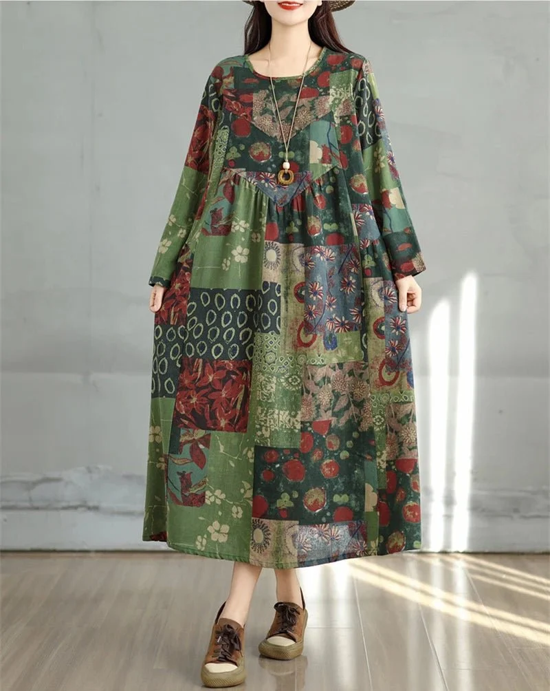 Elegantes Vintage-Kleid mit Blumenmuster für Damen – perfekt für Frühling und Herbst