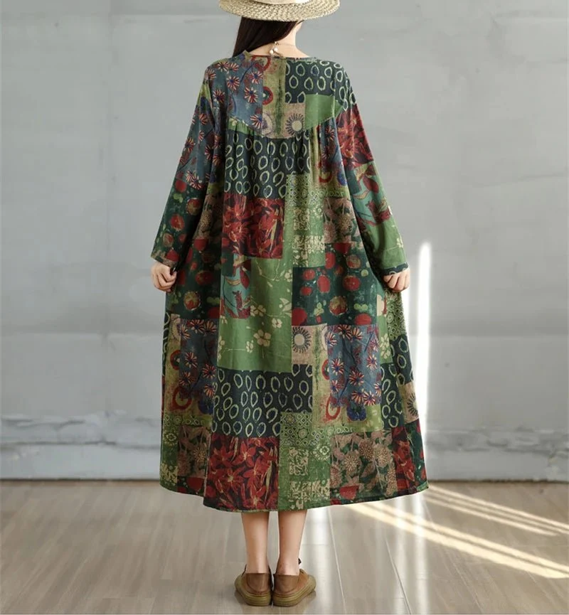 Elegantes Vintage-Kleid mit Blumenmuster für Damen – perfekt für Frühling und Herbst
