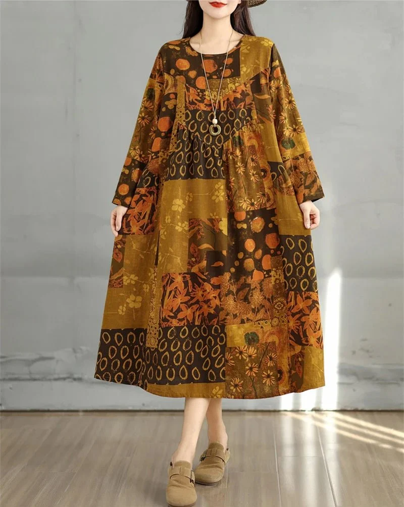 Elegantes Vintage-Kleid mit Blumenmuster für Damen – perfekt für Frühling und Herbst