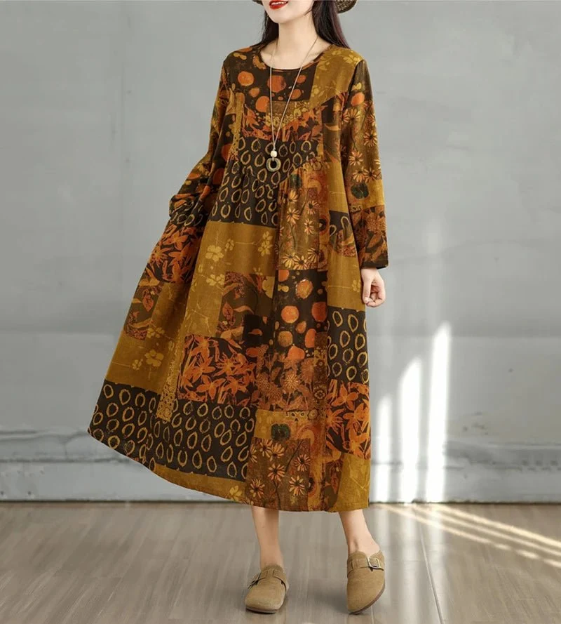 Elegantes Vintage-Kleid mit Blumenmuster für Damen – perfekt für Frühling und Herbst