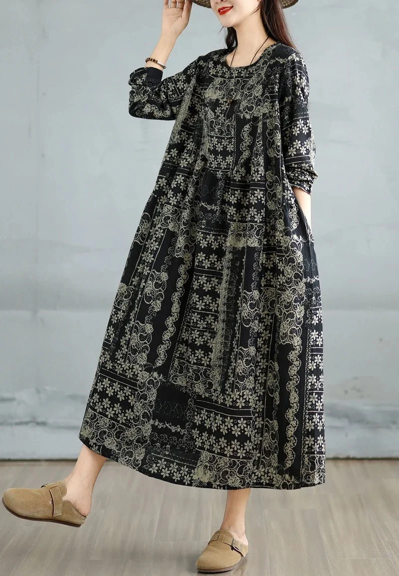 Elegantes Vintage-Kleid mit Blumenmuster für Damen – perfekt für Frühling und Herbst