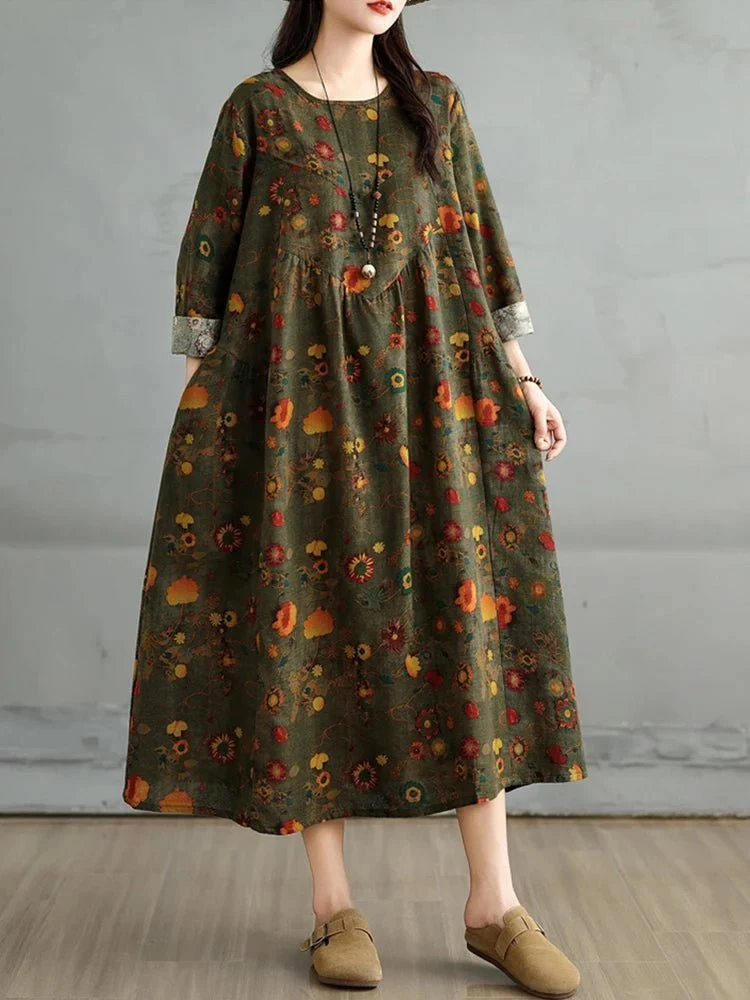 Elegantes Vintage-Kleid mit Blumenmuster für Damen – perfekt für Frühling und Herbst