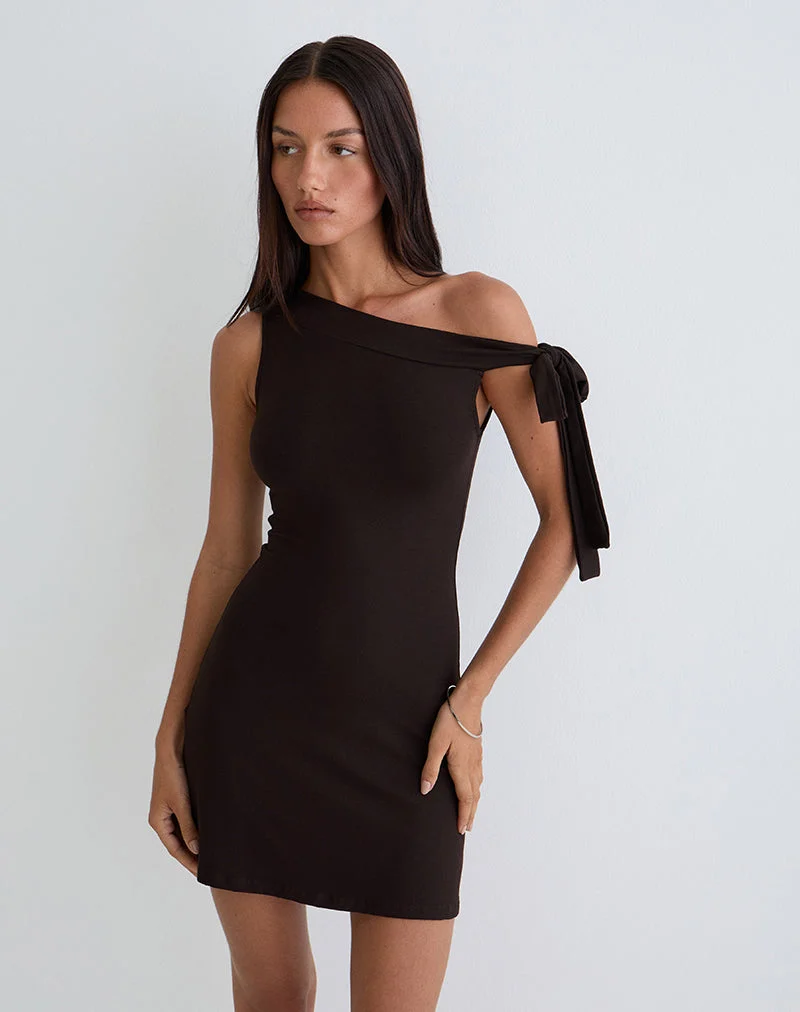 Xeenia One Shoulder Minikleid in Schokoladenbraun