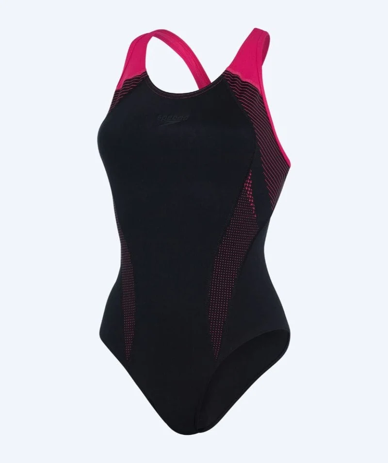 Speedo Badeanzug für Damen - Placement Laneback - Schwarz/Rot