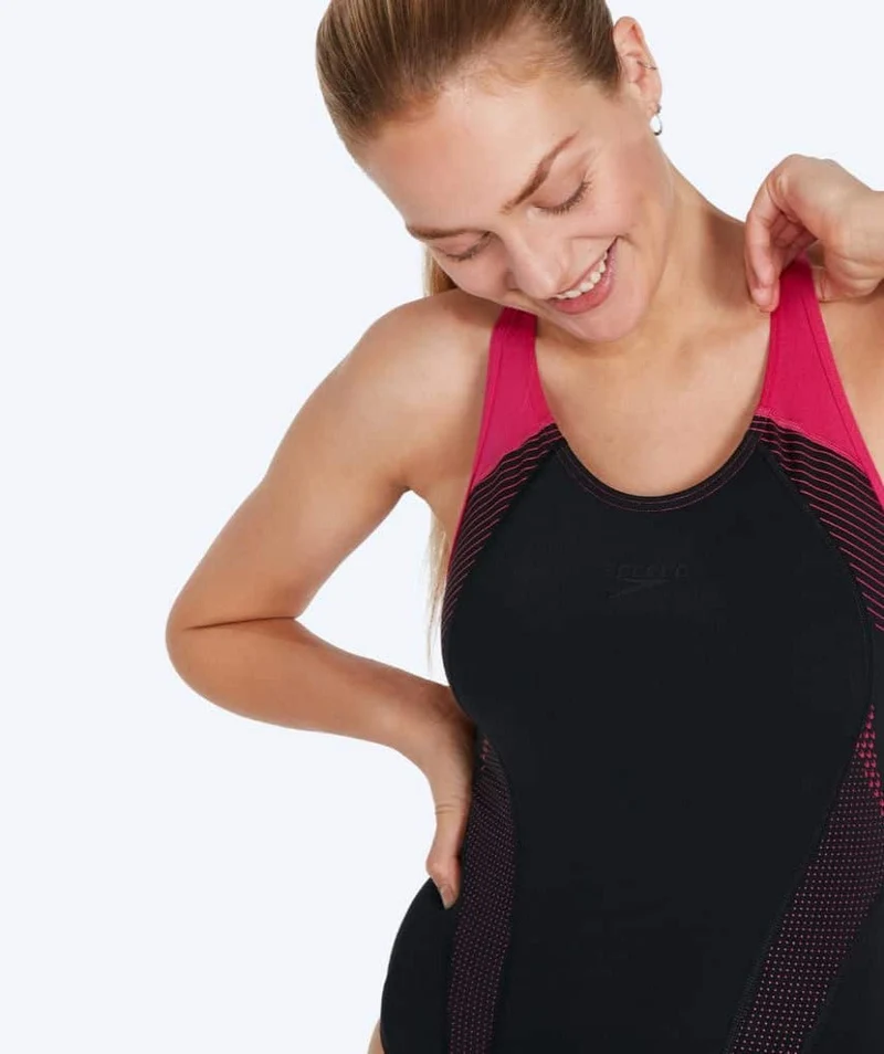 Speedo Badeanzug für Damen - Placement Laneback - Schwarz/Rot
