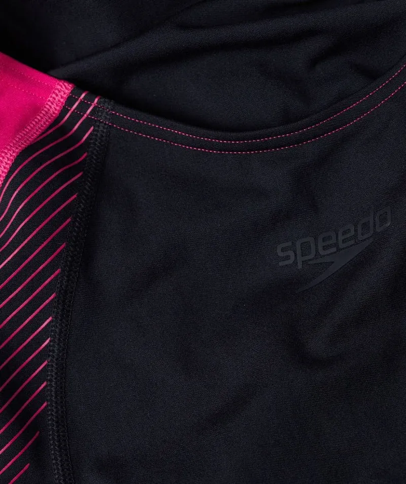 Speedo Badeanzug für Damen - Placement Laneback - Schwarz/Rot