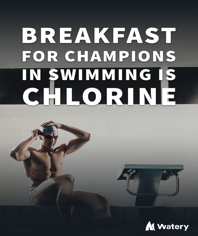 Watery Poster mit Schwimmsport-Motiven - Breakfast for champions in swimming is chlorine