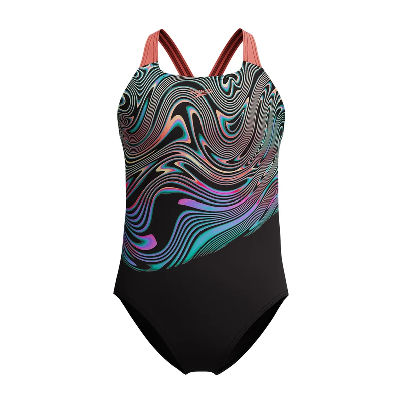 Speedo Mädchen Schwimmanzug Placement Powerback Neon Coral