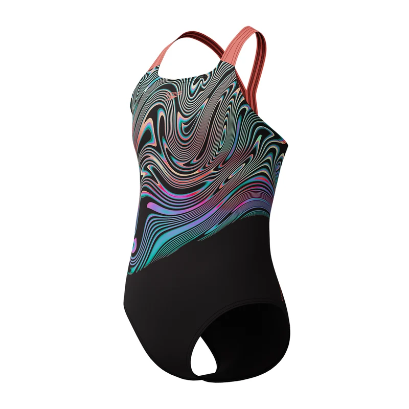 Speedo Mädchen Schwimmanzug Placement Powerback Neon Coral