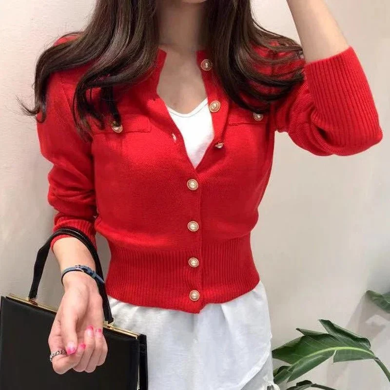 Damen-Strickcardigan mit Knopfleiste – Kuscheliges Woll-Baumwoll-Gemisch, lange Ärmel, Rundhalsausschnitt