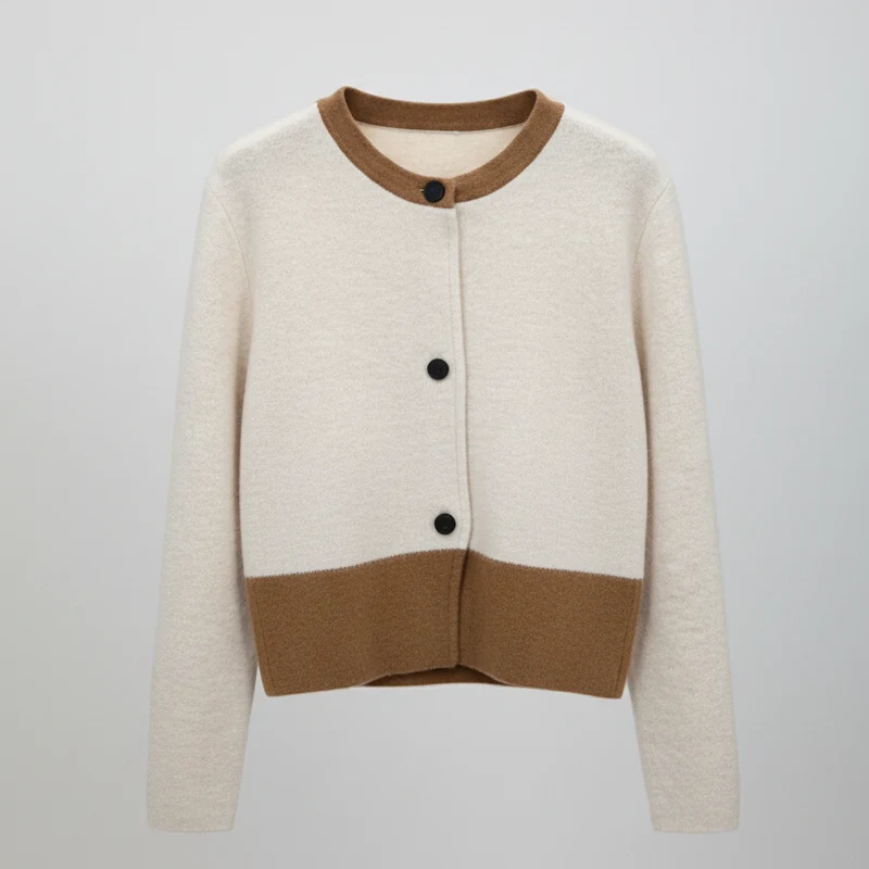 Xiaoxiangfeng Damen-Strickjacke mit Kontrastmuster für einen gemütlichen Herbst-, Winter- und Frühlingsstil