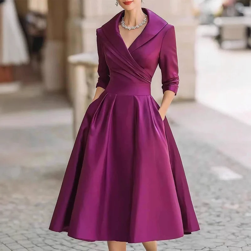 Elegantes, langärmeliges Satinkleid für Frühling und Herbst – vielseitig und stilvoll