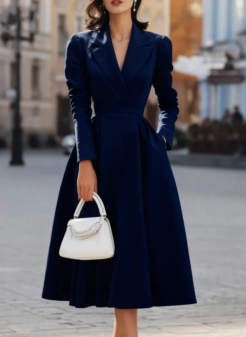 Elegantes Maxikleid für Damen – Stilvolles Herbstkleid mit V-Ausschnitt