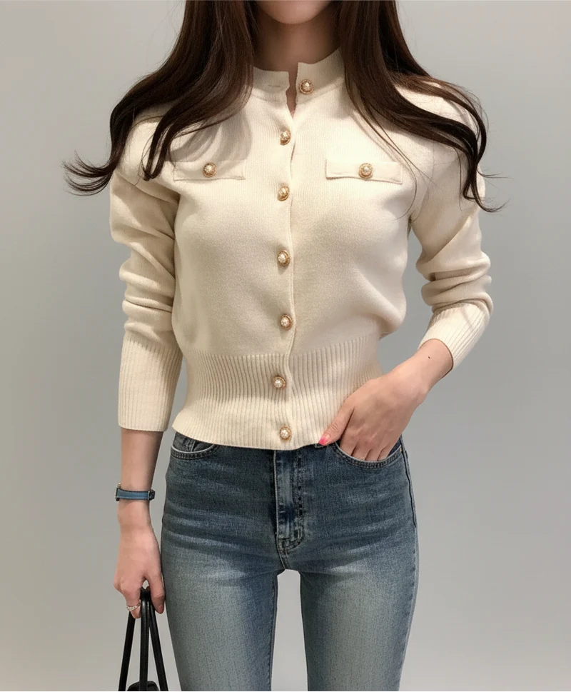 Strickcardigan für Damen im Herbst – Schicker, schmal geschnittener, einreihiger Mantel