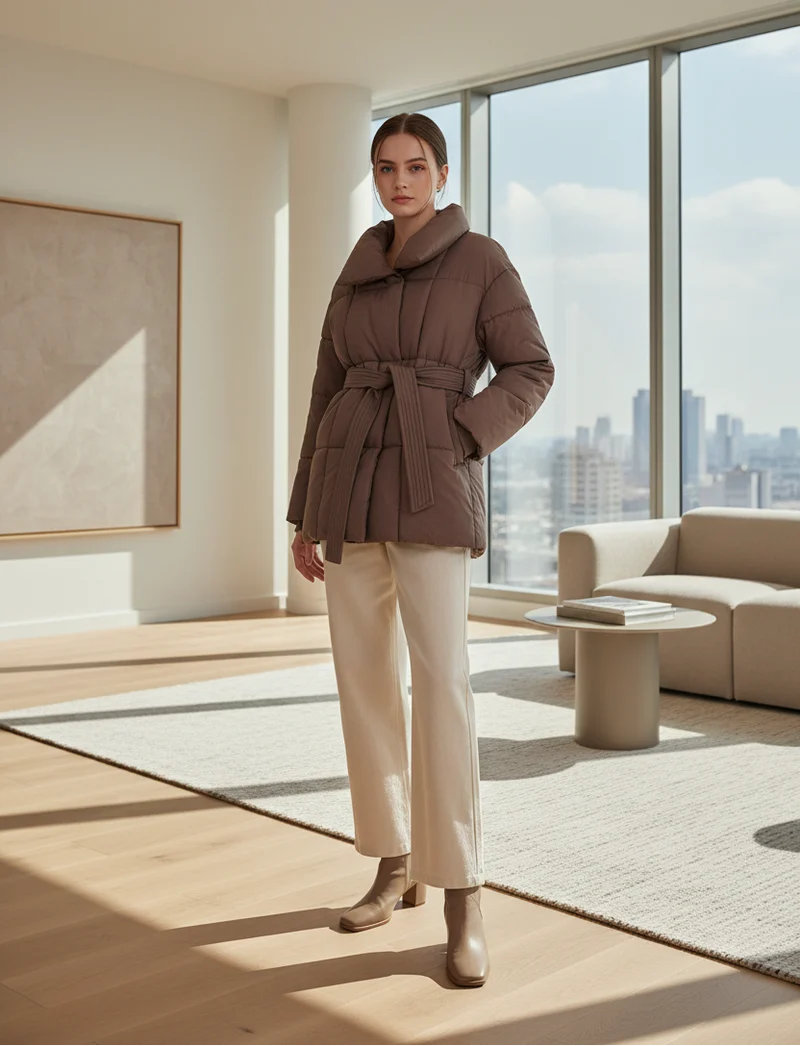Damen-Winterjacke mit Gürtel – Dick gefütterter, warmer Parka für Damen