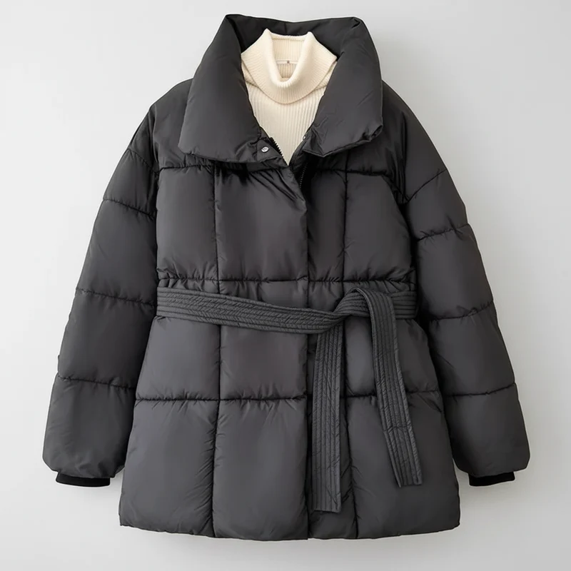 Damen-Winterjacke mit Gürtel – Dick gefütterter, warmer Parka für Damen