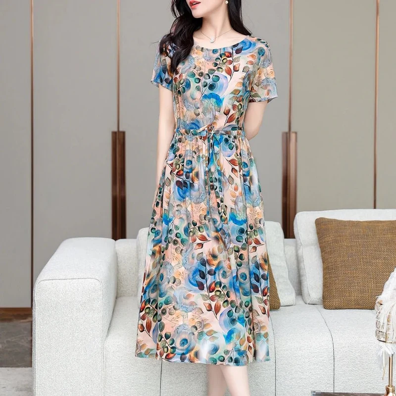 Sommerkleid für Damen in Übergröße, Kurzarm, bedruckt, lässig