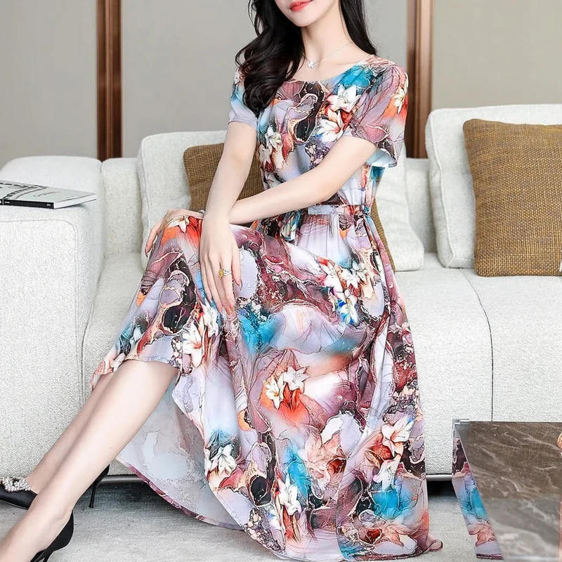 Sommerkleid für Damen in Übergröße, Kurzarm, bedruckt, lässig