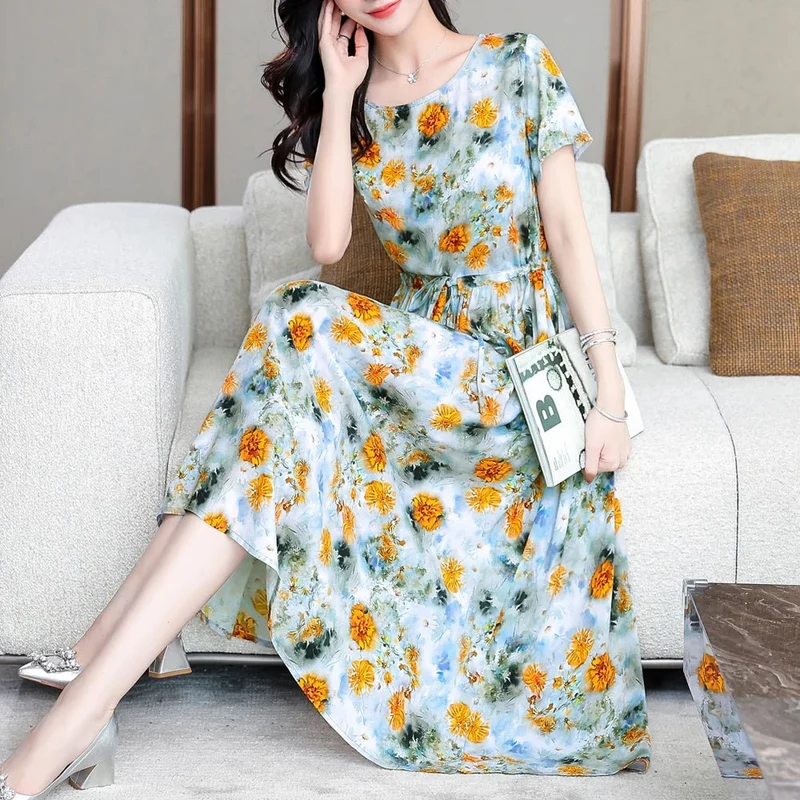 Sommerkleid für Damen in Übergröße, Kurzarm, bedruckt, lässig