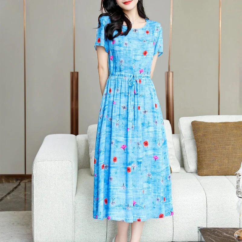 Sommerkleid für Damen in Übergröße, Kurzarm, bedruckt, lässig