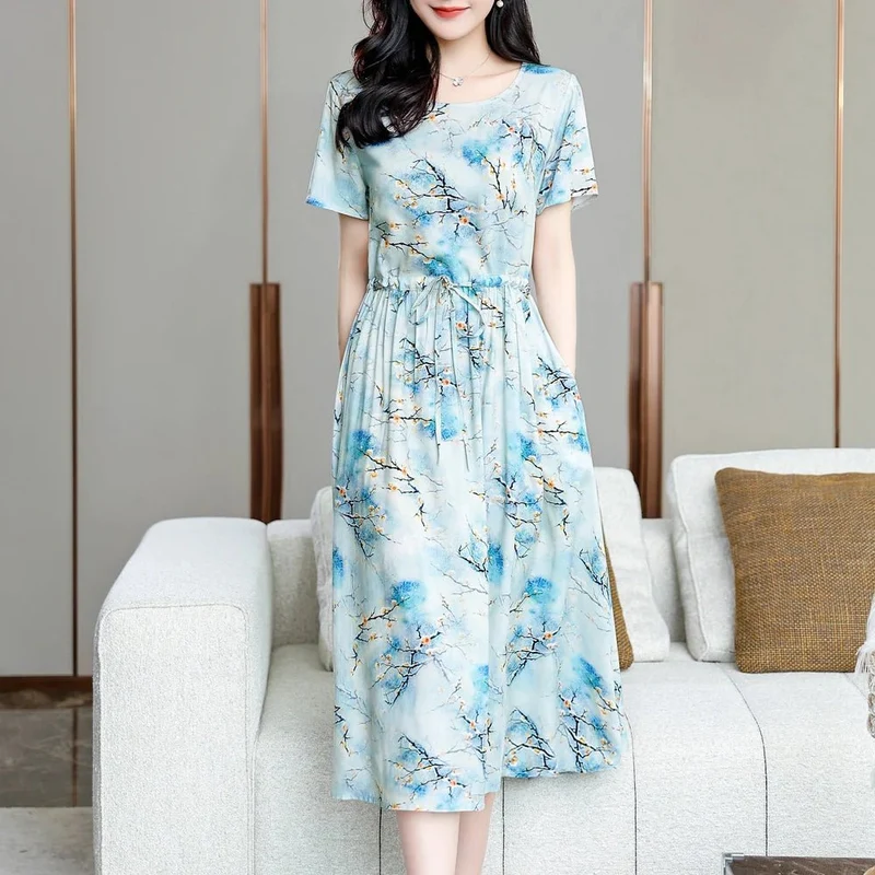 Sommerkleid für Damen in Übergröße, Kurzarm, bedruckt, lässig