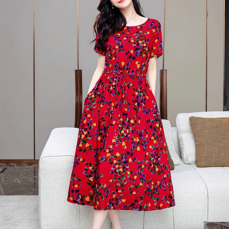 Sommerkleid für Damen in Übergröße, Kurzarm, bedruckt, lässig