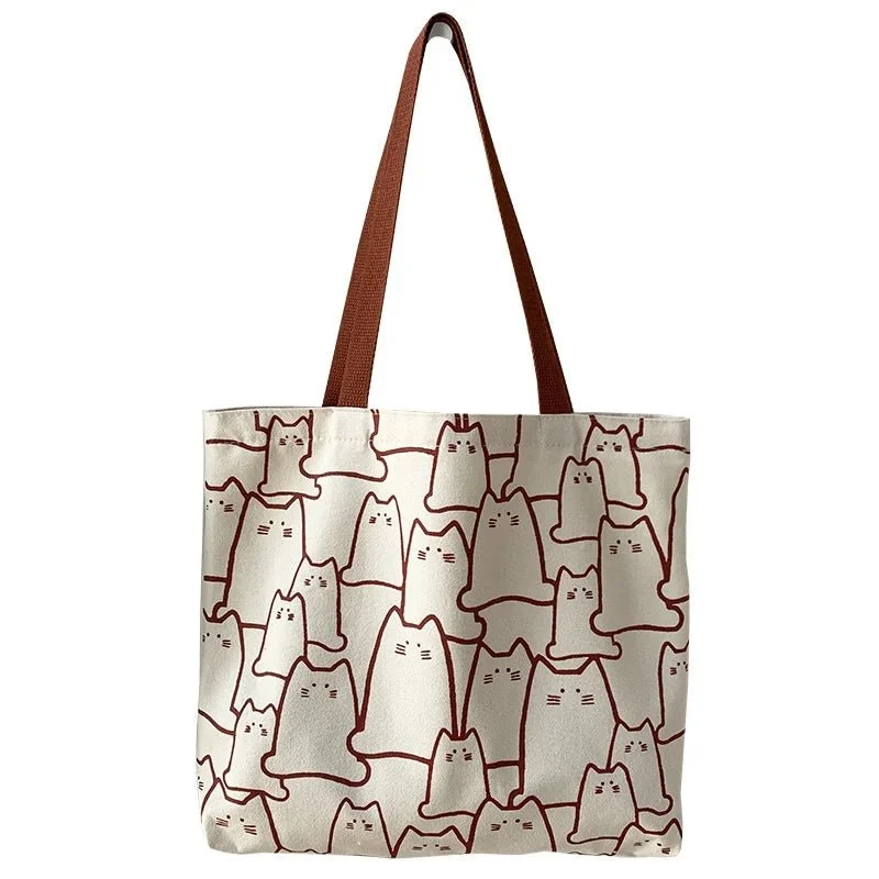 Niedliche Katzen-Tragetasche – Schultertasche aus Canvas im japanischen Stil mit Reißverschluss
