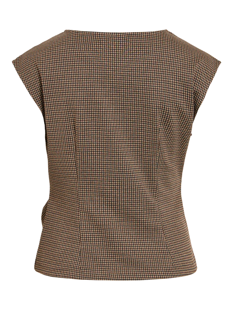 VICHEKKA O-NECK S/L CHECKERED TOP