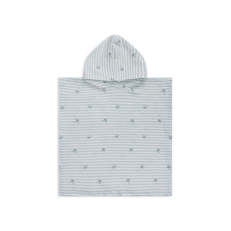 Beach Poncho - White/Green - Crabby - 52 x 52 cm