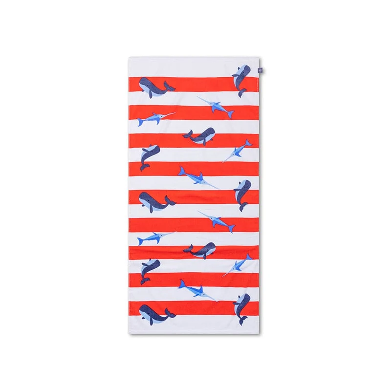 Beach Towel Cotton - Red/White - Ocean Stripes - 135 x 65 cm