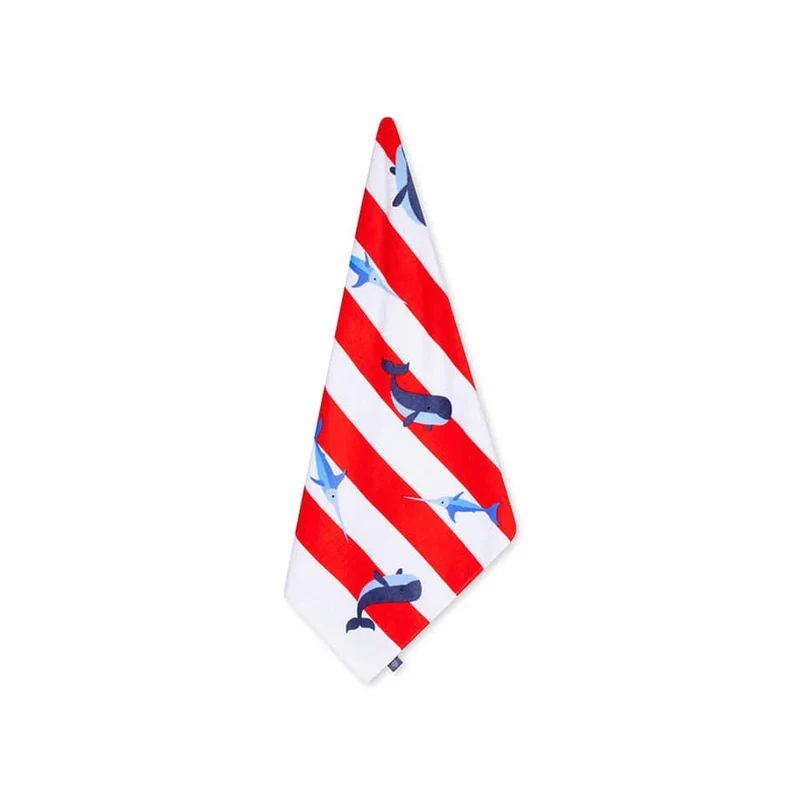 Beach Towel Cotton - Red/White - Ocean Stripes - 135 x 65 cm