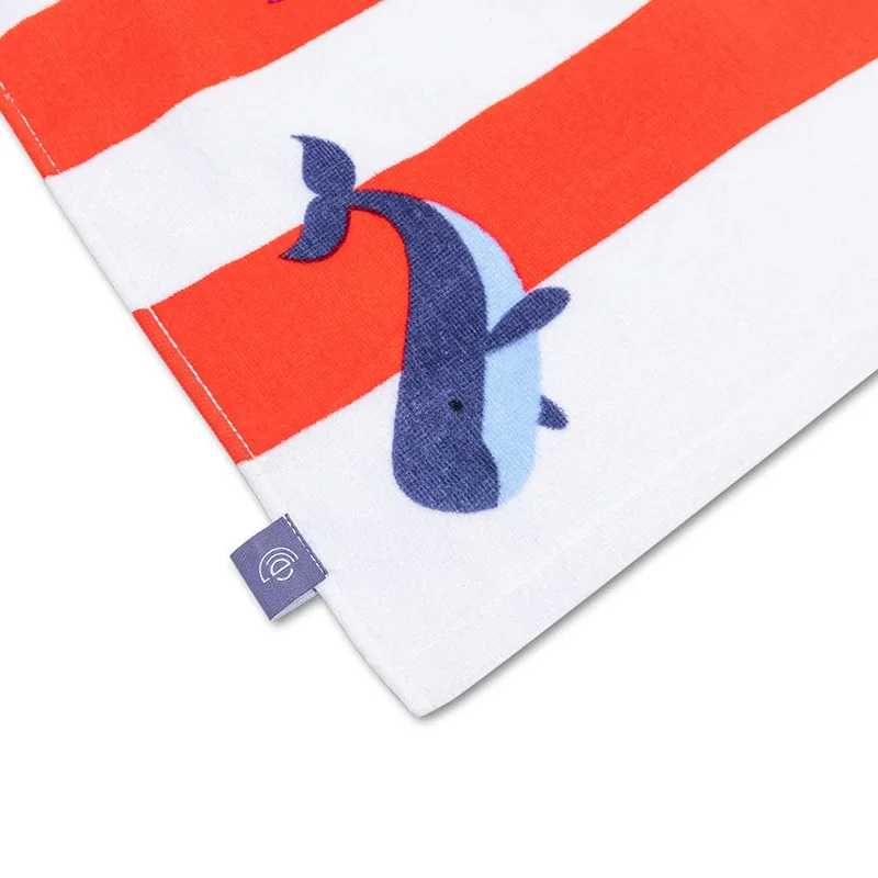 Beach Towel Cotton - Red/White - Ocean Stripes - 135 x 65 cm